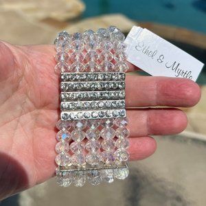 Bracelet Rhinestone Crystal Jeweled Sparkle Stretch Statement Silvertone NWT